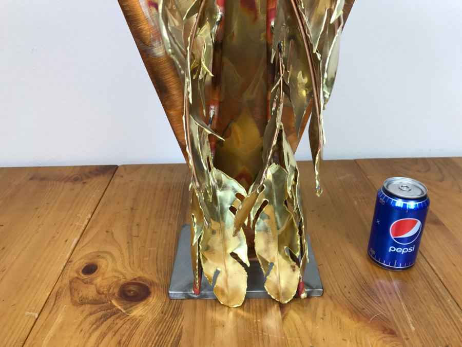 Large Brushed Metal Copper Indian Chief Sculpture Stamped G7 15/100 On Base 12'W X 29.5'H X 14'D [Photo 31]