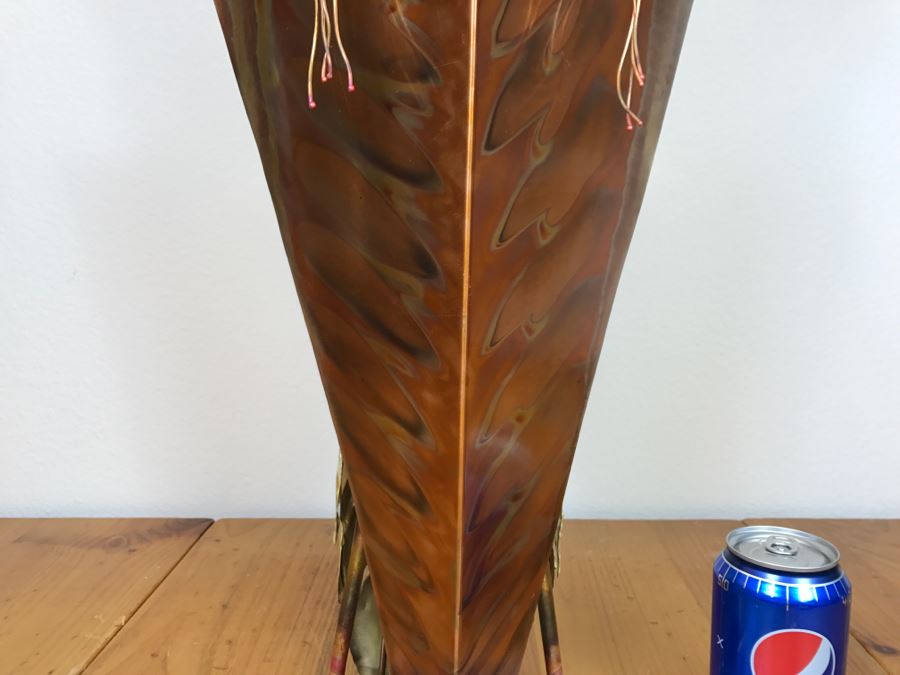Large Brushed Metal Copper Indian Chief Sculpture Stamped G7 15/100 On Base 12'W X 29.5'H X 14'D [Photo 17]