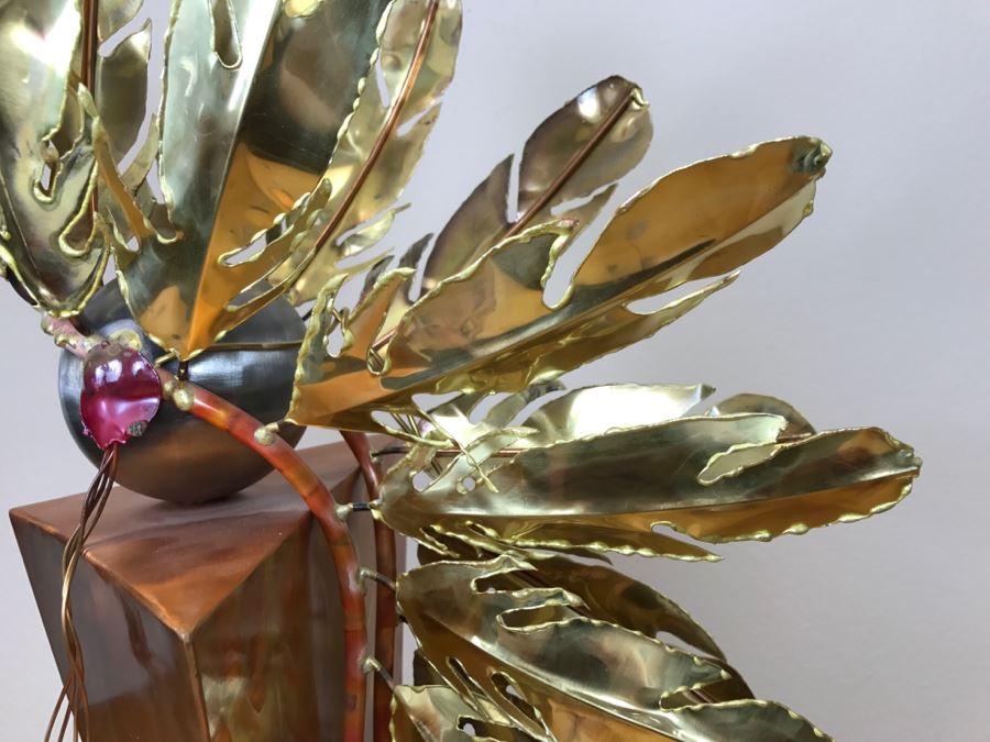 Large Brushed Metal Copper Indian Chief Sculpture Stamped G7 15/100 On Base 12'W X 29.5'H X 14'D [Photo 40]