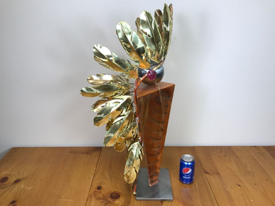 Large Brushed Metal Copper Indian Chief Sculpture Stamped G7 15/100 On Base 12'W X 29.5'H X 14'D [Photo 6]