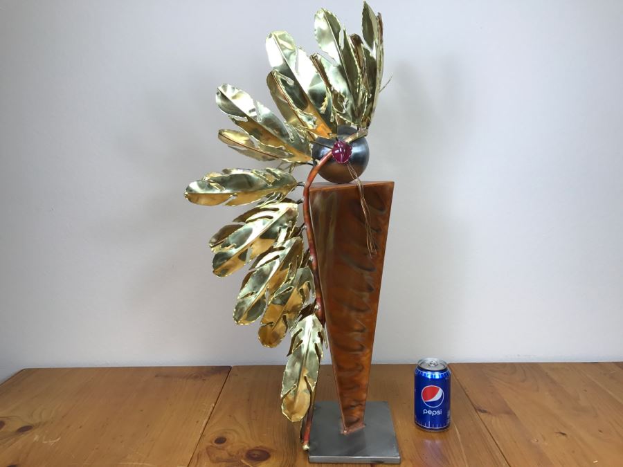Large Brushed Metal Copper Indian Chief Sculpture Stamped G7 15/100 On Base 12'W X 29.5'H X 14'D [Photo 5]