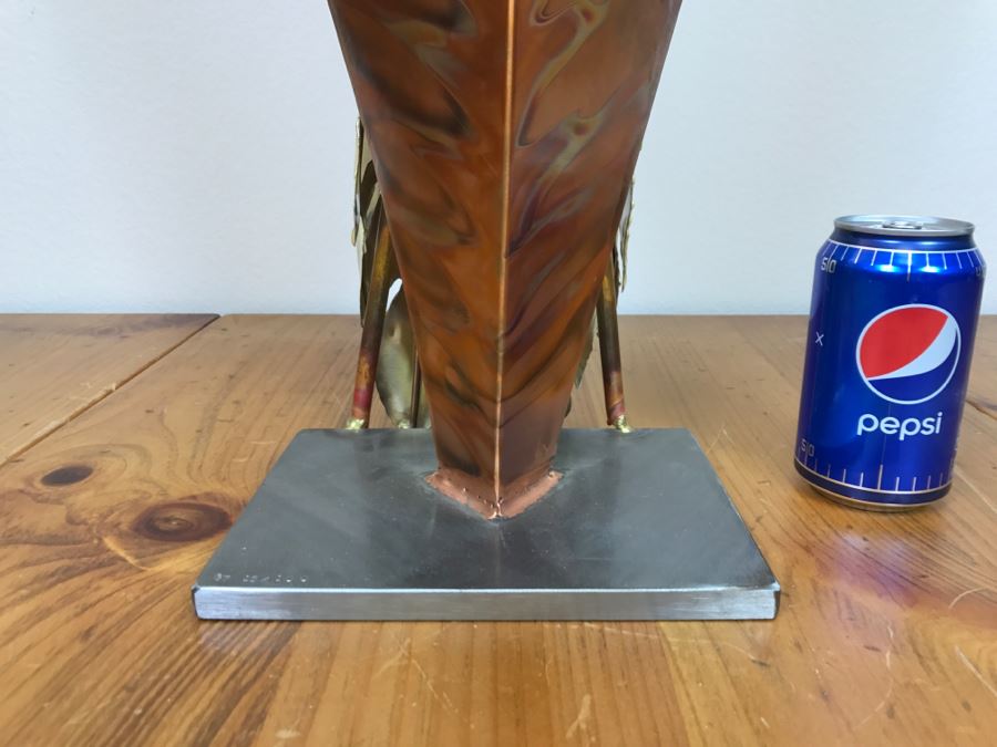 Large Brushed Metal Copper Indian Chief Sculpture Stamped G7 15/100 On Base 12'W X 29.5'H X 14'D [Photo 16]