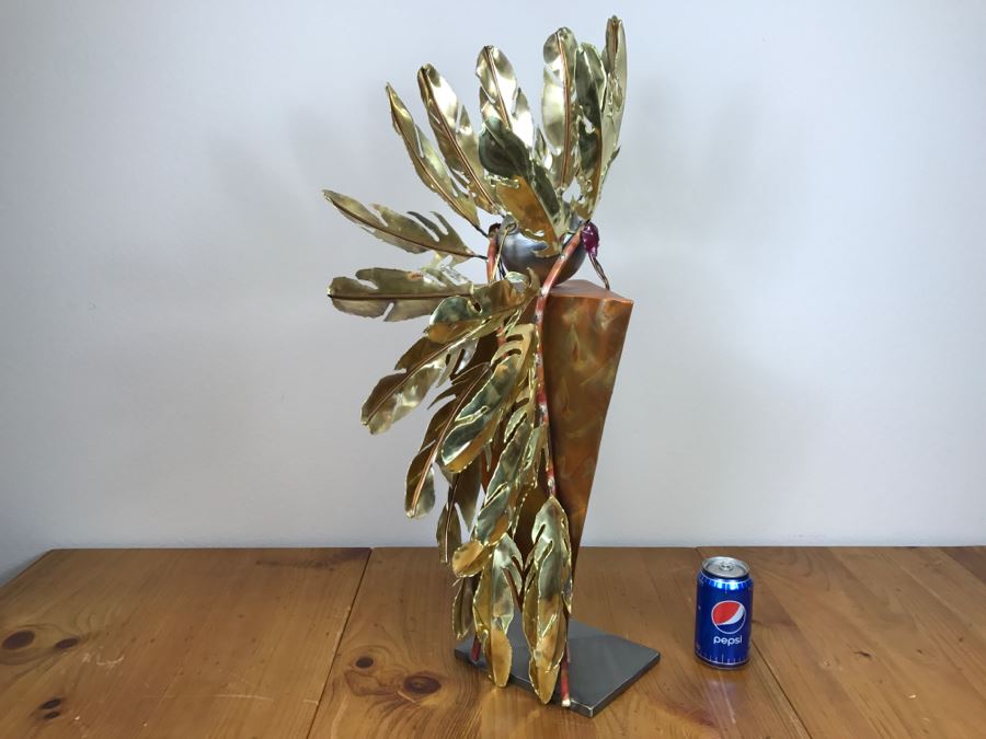 Large Brushed Metal Copper Indian Chief Sculpture Stamped G7 15/100 On Base 12'W X 29.5'H X 14'D [Photo 25]