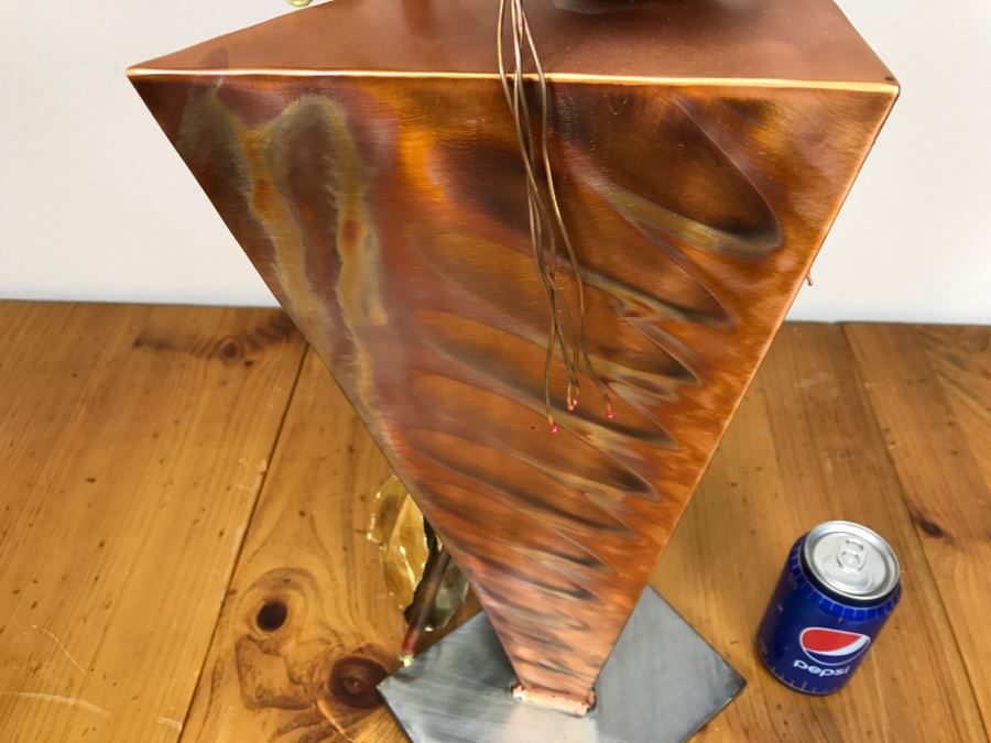 Large Brushed Metal Copper Indian Chief Sculpture Stamped G7 15/100 On Base 12'W X 29.5'H X 14'D [Photo 23]