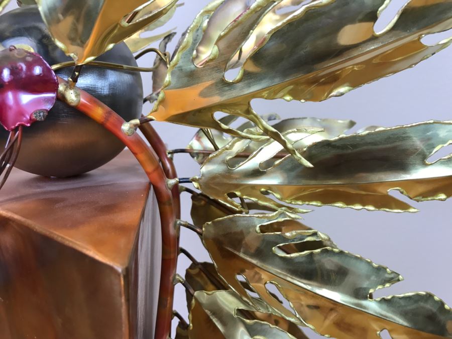 Large Brushed Metal Copper Indian Chief Sculpture Stamped G7 15/100 On Base 12'W X 29.5'H X 14'D [Photo 39]