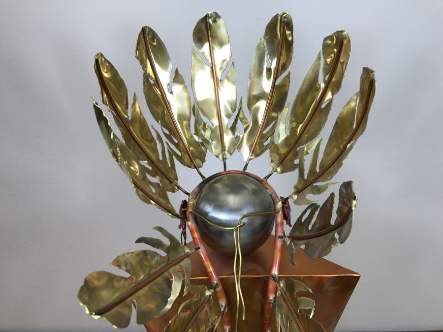 Large Brushed Metal Copper Indian Chief Sculpture Stamped G7 15/100 On Base 12'W X 29.5'H X 14'D [Photo 27]