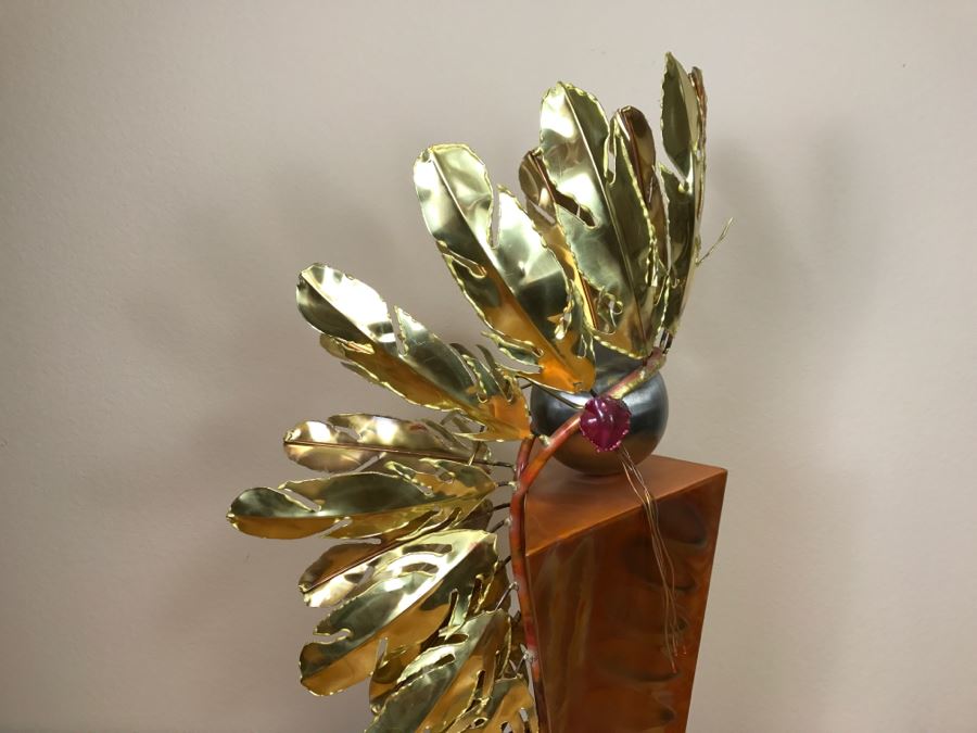 Large Brushed Metal Copper Indian Chief Sculpture Stamped G7 15/100 On Base 12'W X 29.5'H X 14'D [Photo 7]