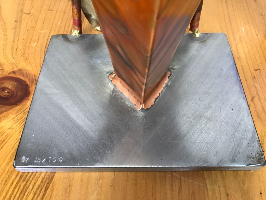 Large Brushed Metal Copper Indian Chief Sculpture Stamped G7 15/100 On Base 12'W X 29.5'H X 14'D [Photo 15]