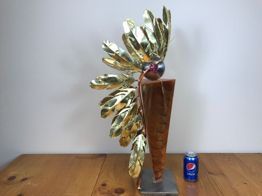 Large Brushed Metal Copper Indian Chief Sculpture Stamped G7 15/100 On Base 12'W X 29.5'H X 14'D [Photo 4]