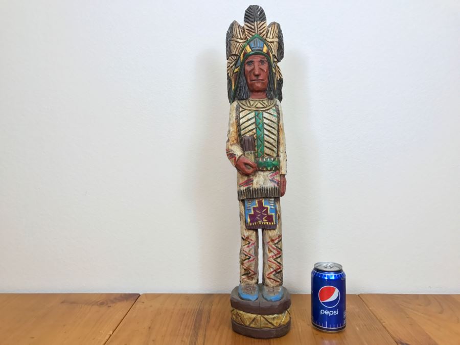 Frank Gallagher Cigar Store Indian Chief Carved Wooden Indian Statue Signed Gallagher 24.5'H X 5'W [Photo 3]