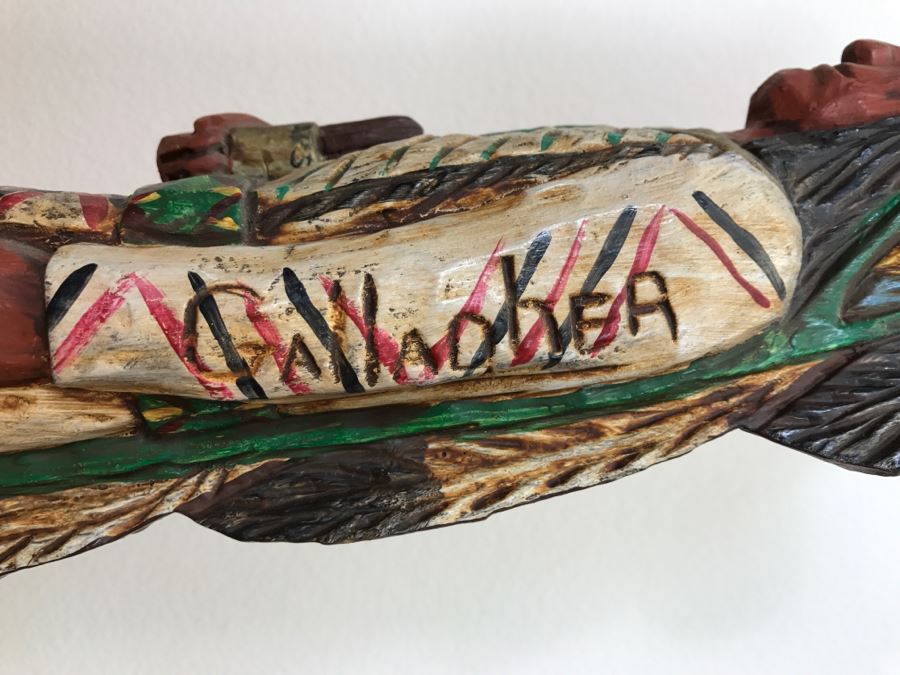 Frank Gallagher Cigar Store Indian Chief Carved Wooden Indian Statue Signed Gallagher 24.5'H X 5'W [Photo 16]