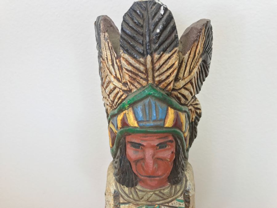 Frank Gallagher Cigar Store Indian Chief Carved Wooden Indian Statue Signed Gallagher 24.5'H X 5'W [Photo 23]