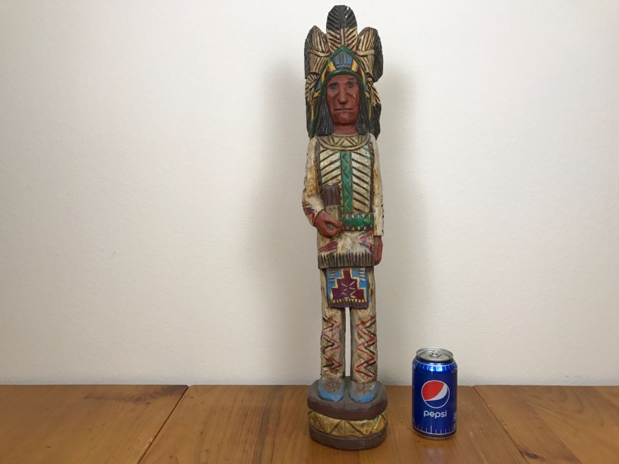 Frank Gallagher Cigar Store Indian Chief Carved Wooden Indian Statue Signed Gallagher 24.5'H X 5'W [Photo 13]