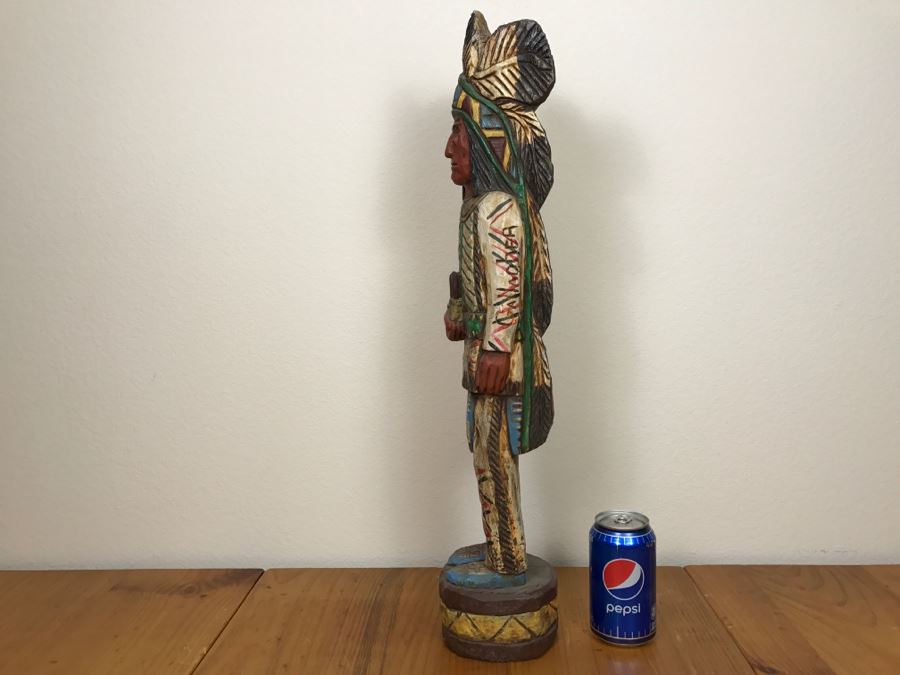 Frank Gallagher Cigar Store Indian Chief Carved Wooden Indian Statue Signed Gallagher 24.5'H X 5'W [Photo 14]