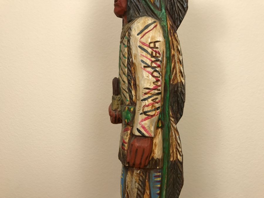 Frank Gallagher Cigar Store Indian Chief Carved Wooden Indian Statue Signed Gallagher 24.5'H X 5'W [Photo 15]