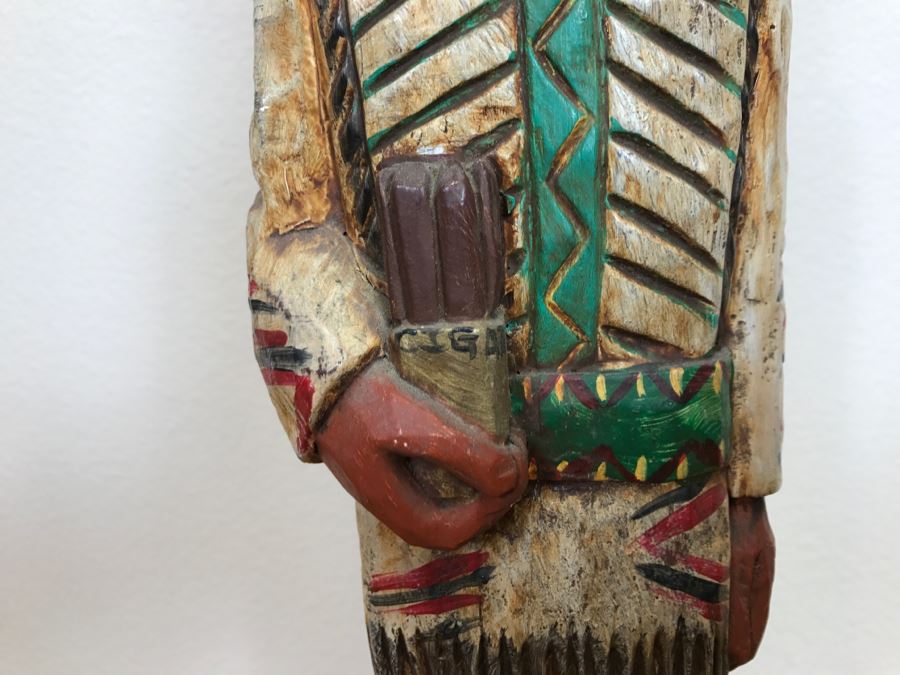 Frank Gallagher Cigar Store Indian Chief Carved Wooden Indian Statue Signed Gallagher 24.5'H X 5'W [Photo 4]