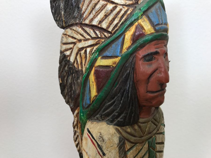 Frank Gallagher Cigar Store Indian Chief Carved Wooden Indian Statue Signed Gallagher 24.5'H X 5'W [Photo 21]