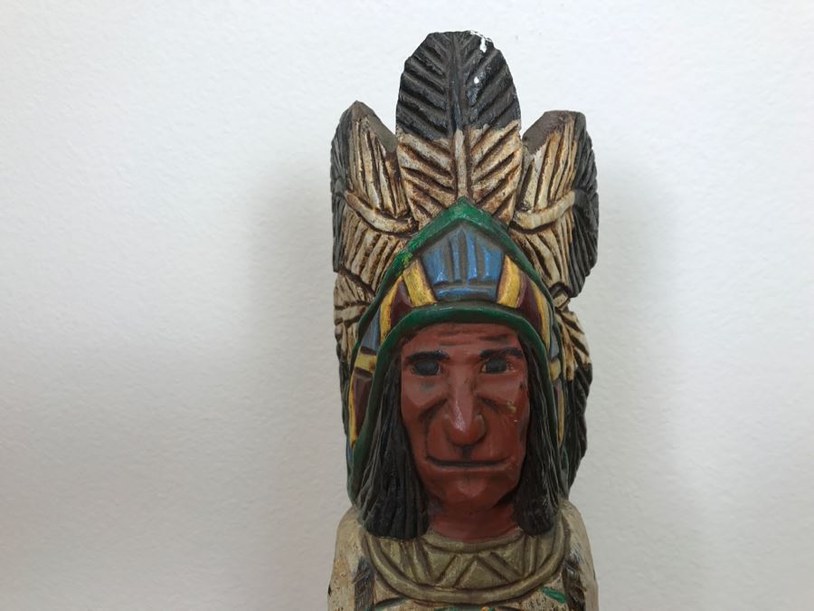Frank Gallagher Cigar Store Indian Chief Carved Wooden Indian Statue Signed Gallagher 24.5'H X 5'W [Photo 5]