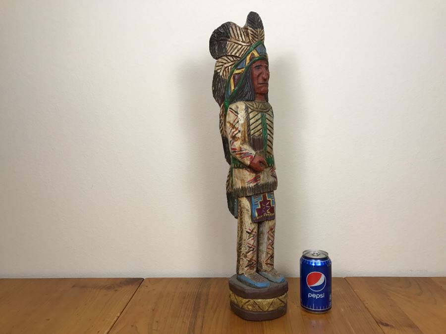 Frank Gallagher Cigar Store Indian Chief Carved Wooden Indian Statue Signed Gallagher 24.5'H X 5'W [Photo 20]