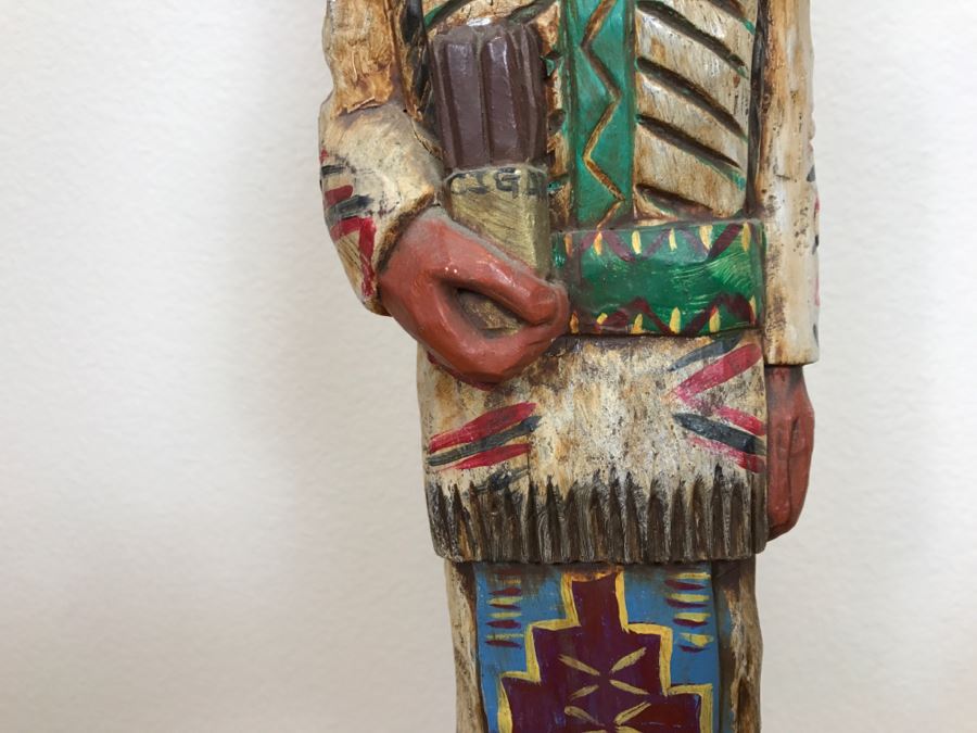 Frank Gallagher Cigar Store Indian Chief Carved Wooden Indian Statue Signed Gallagher 24.5'H X 5'W [Photo 8]