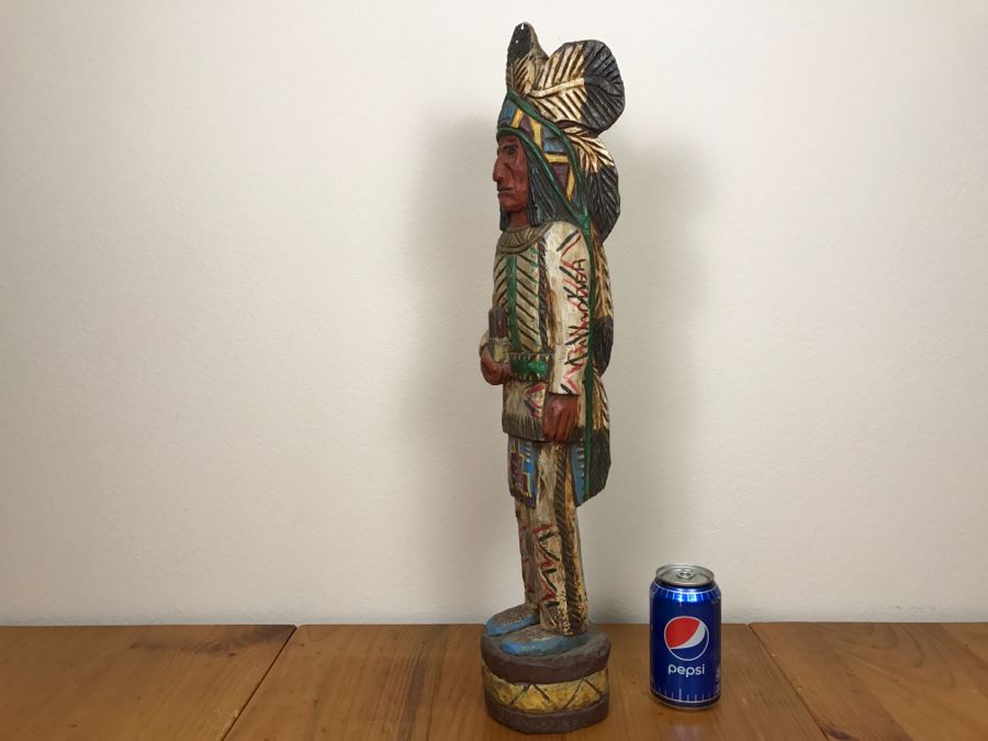 Frank Gallagher Cigar Store Indian Chief Carved Wooden Indian Statue Signed Gallagher 24.5'H X 5'W [Photo 12]