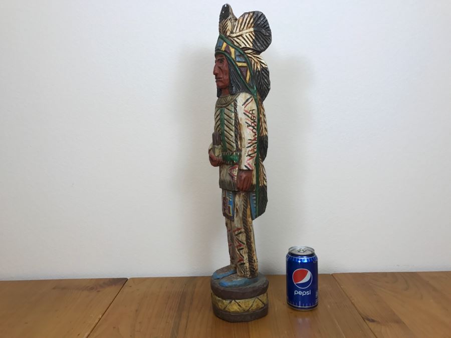 Frank Gallagher Cigar Store Indian Chief Carved Wooden Indian Statue Signed Gallagher 24.5'H X 5'W [Photo 11]