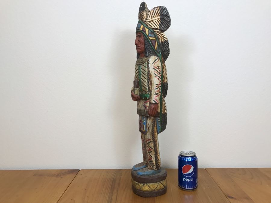 Frank Gallagher Cigar Store Indian Chief Carved Wooden Indian Statue Signed Gallagher 24.5'H X 5'W [Photo 2]