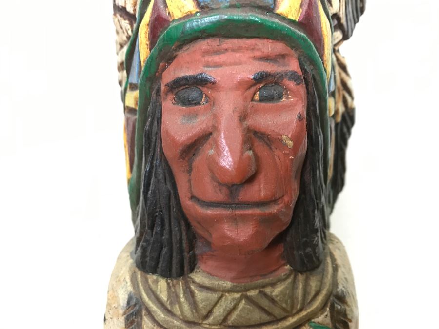 Frank Gallagher Cigar Store Indian Chief Carved Wooden Indian Statue Signed Gallagher 24.5'H X 5'W [Photo 22]