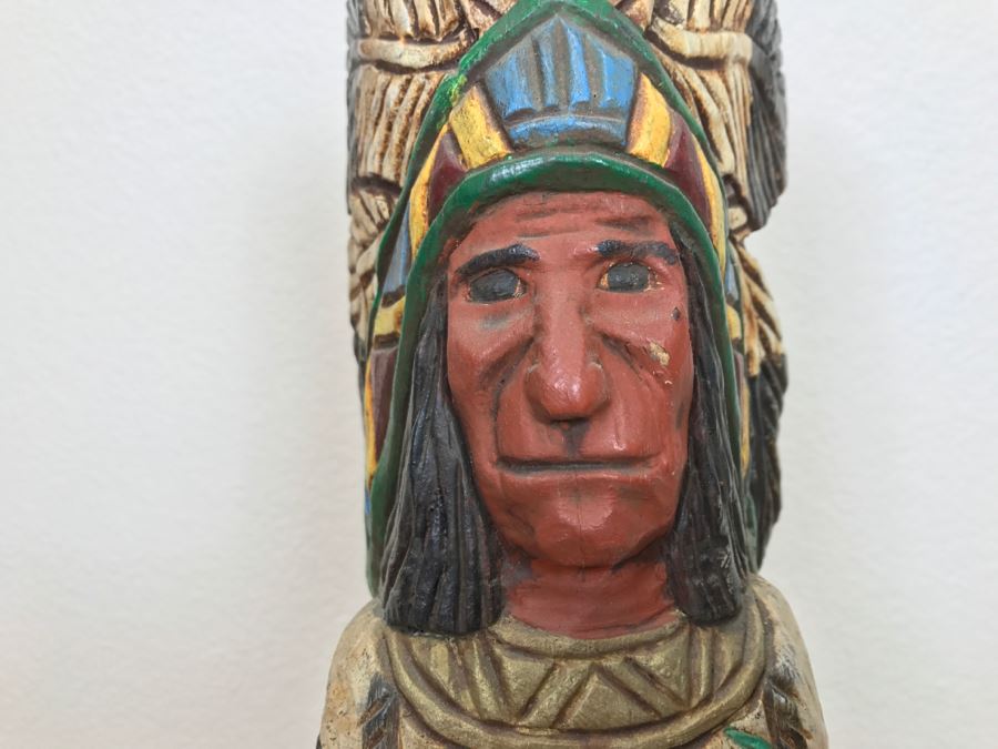 Frank Gallagher Cigar Store Indian Chief Carved Wooden Indian Statue Signed Gallagher 24.5'H X 5'W [Photo 6]