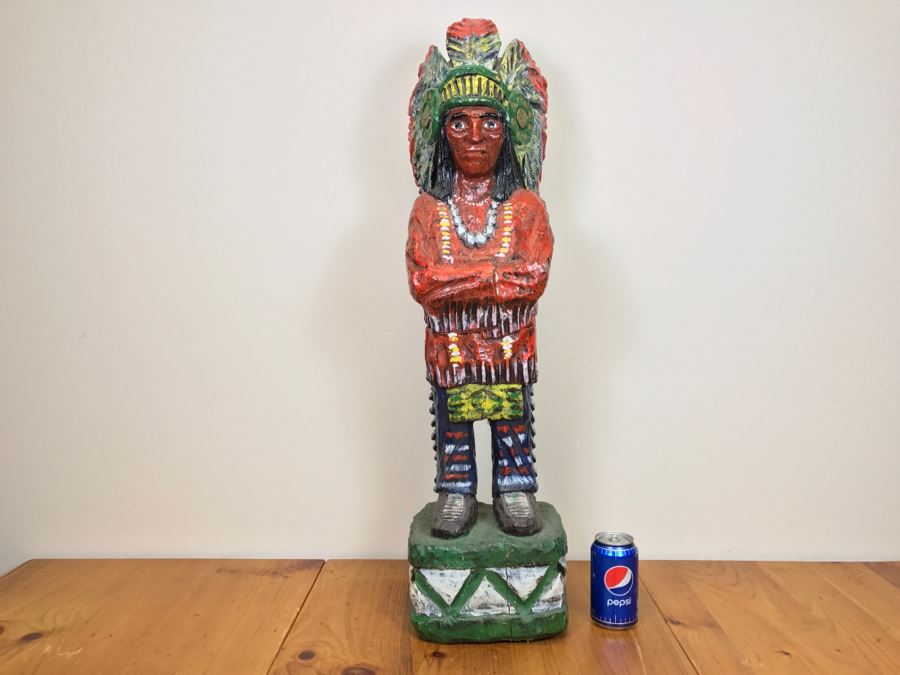 Cigar Store Indian Chief Carved Wooden Indian Statue 35'H X 8.5'W [Photo 2]