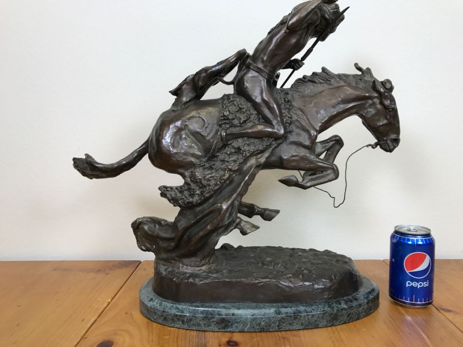 Reproduction Fredric Remington Bronze Statue Titled 'Cheyenne' 22'W X 9'D X 20'H [Photo 19]