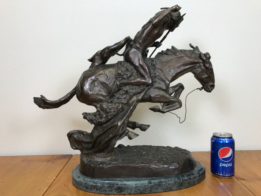Reproduction Fredric Remington Bronze Statue Titled 'Cheyenne' 22'W X 9'D X 20'H [Photo 17]