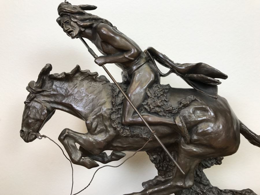 Reproduction Fredric Remington Bronze Statue Titled 'Cheyenne' 22'W X 9'D X 20'H [Photo 9]