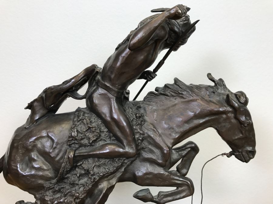 Reproduction Fredric Remington Bronze Statue Titled 'Cheyenne' 22'W X 9'D X 20'H [Photo 21]
