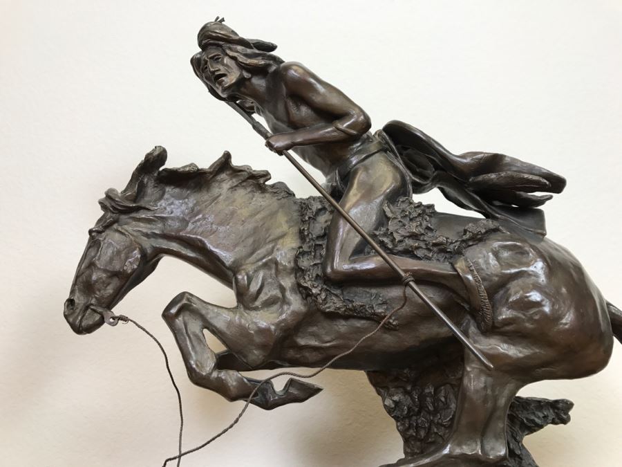 Reproduction Fredric Remington Bronze Statue Titled 'Cheyenne' 22'W X 9'D X 20'H [Photo 8]