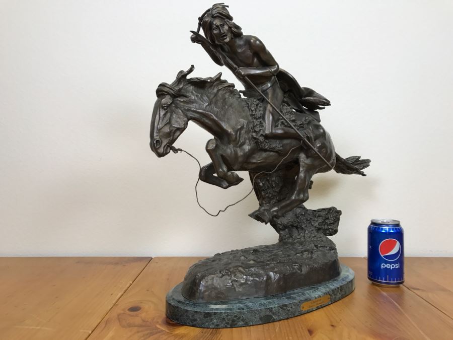 Reproduction Fredric Remington Bronze Statue Titled 'Cheyenne' 22'W X 9'D X 20'H [Photo 12]