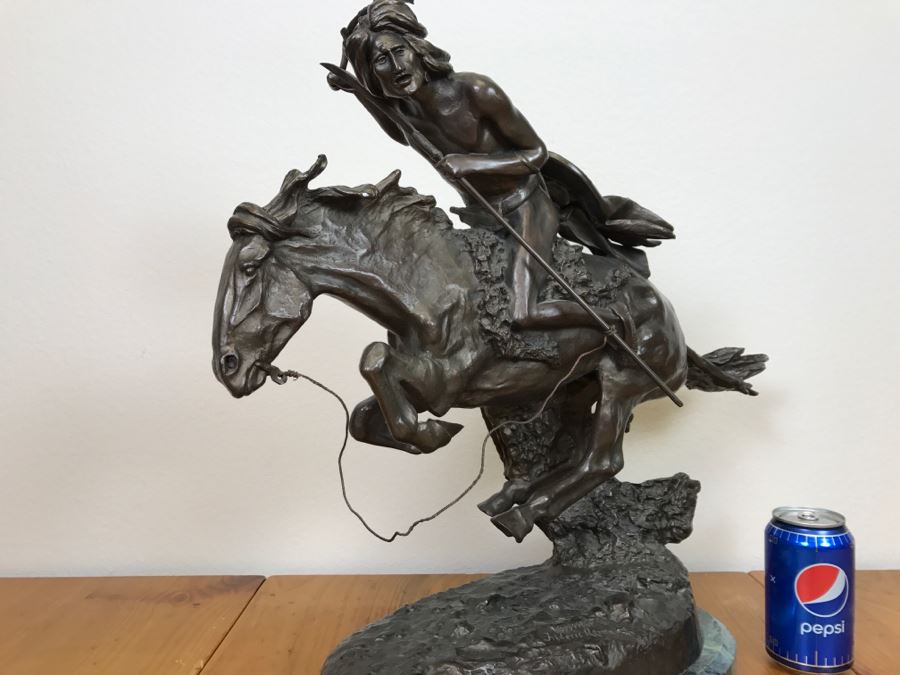 Reproduction Fredric Remington Bronze Statue Titled 'Cheyenne' 22'W X 9'D X 20'H [Photo 13]