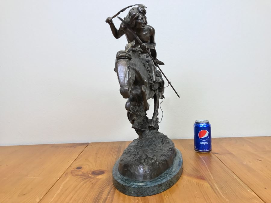 Reproduction Fredric Remington Bronze Statue Titled 'Cheyenne' 22'W X 9'D X 20'H [Photo 16]