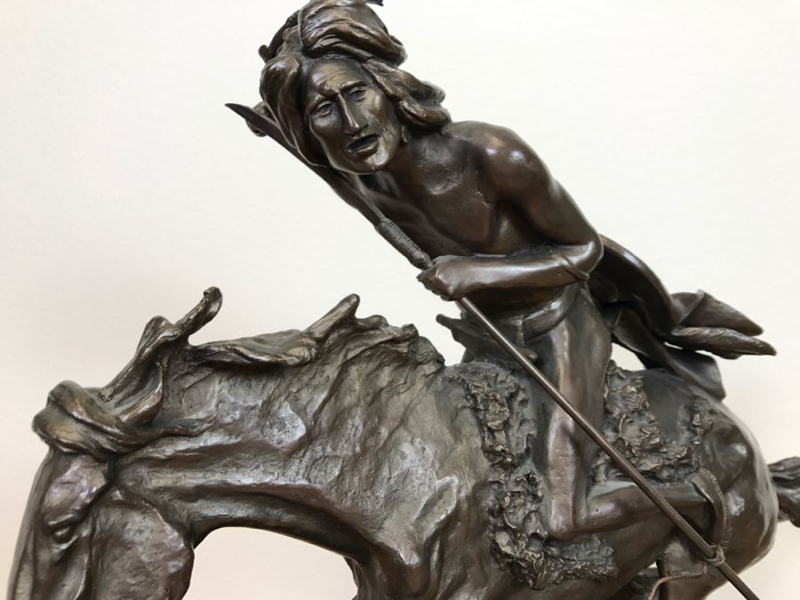 Reproduction Fredric Remington Bronze Statue Titled 'Cheyenne' 22'W X 9'D X 20'H [Photo 15]
