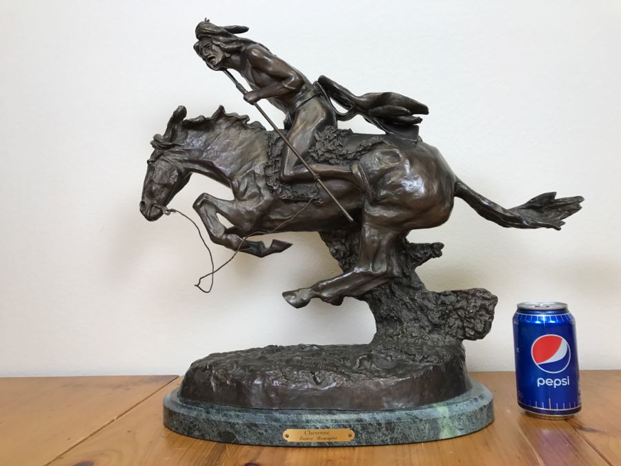 Reproduction Fredric Remington Bronze Statue Titled 'Cheyenne' 22'W X 9'D X 20'H [Photo 11]