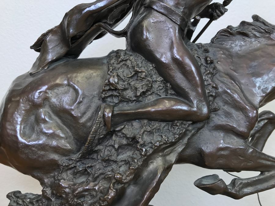 Reproduction Fredric Remington Bronze Statue Titled 'Cheyenne' 22'W X 9'D X 20'H [Photo 18]