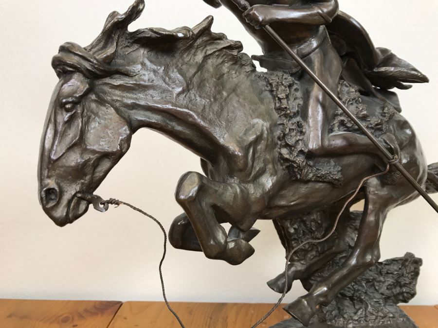 Reproduction Fredric Remington Bronze Statue Titled 'Cheyenne' 22'W X 9'D X 20'H [Photo 14]