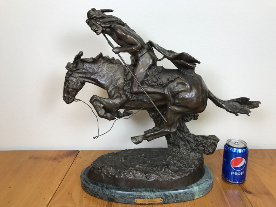 Reproduction Fredric Remington Bronze Statue Titled 'Cheyenne' 22'W X 9'D X 20'H [Photo 2]