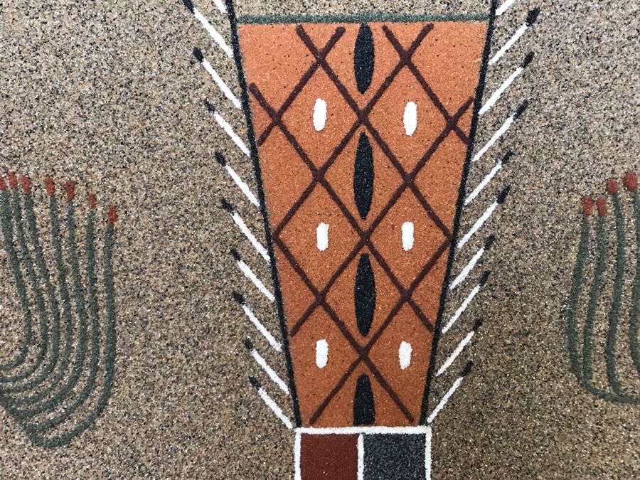 Sandpainting Titled 'Water Creatures' By Nelson Lewis With Story On Back 24'W X 24'H [Photo 14]