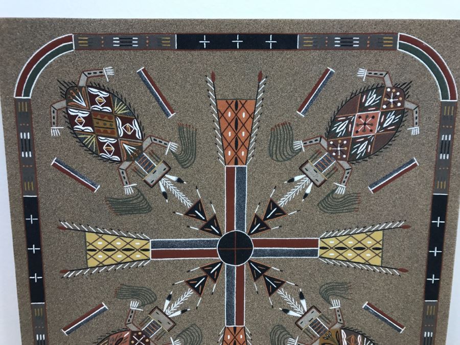 Sandpainting Titled 'Water Creatures' By Nelson Lewis With Story On Back 24'W X 24'H [Photo 3]