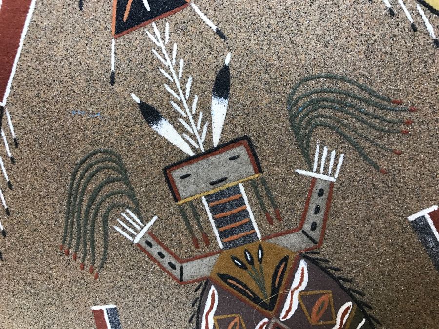 Sandpainting Titled 'Water Creatures' By Nelson Lewis With Story On Back 24'W X 24'H [Photo 10]