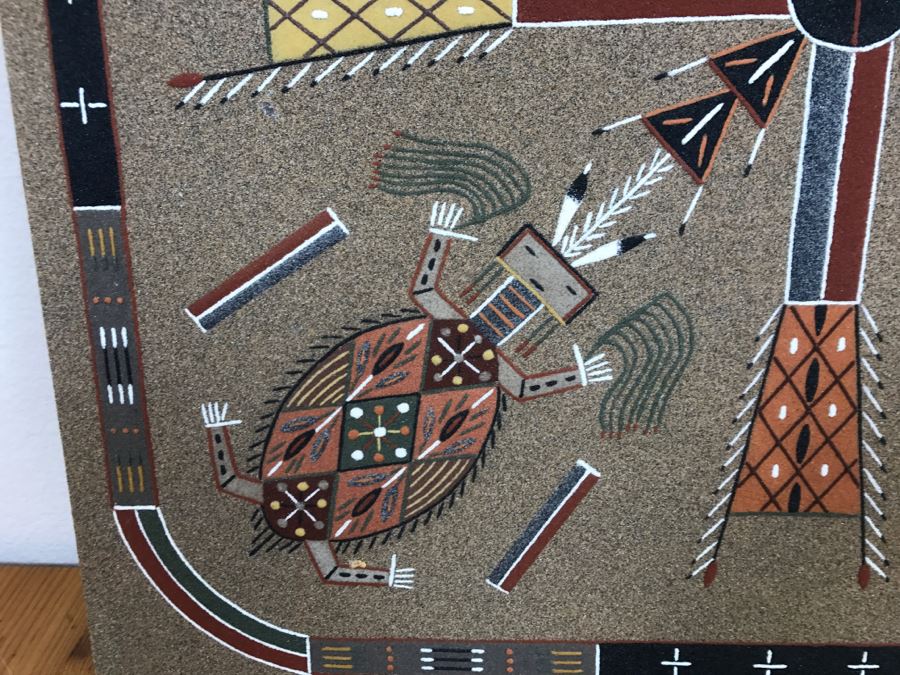 Sandpainting Titled 'Water Creatures' By Nelson Lewis With Story On Back 24'W X 24'H [Photo 11]