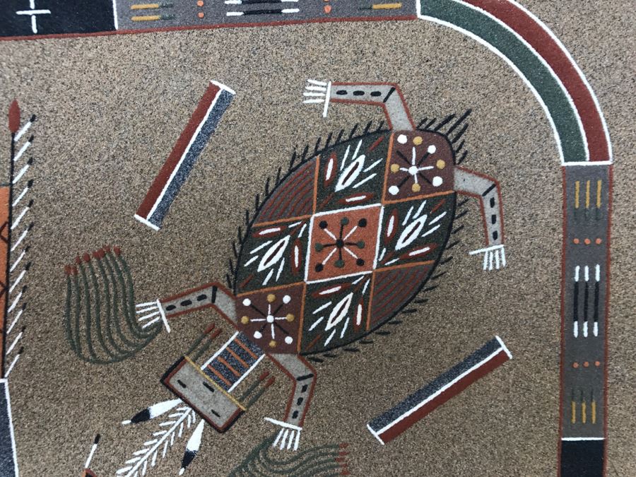 Sandpainting Titled 'Water Creatures' By Nelson Lewis With Story On Back 24'W X 24'H [Photo 6]