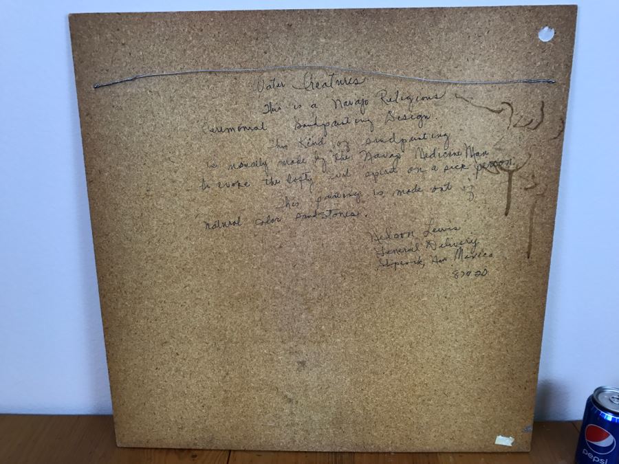 Sandpainting Titled 'Water Creatures' By Nelson Lewis With Story On Back 24'W X 24'H [Photo 15]