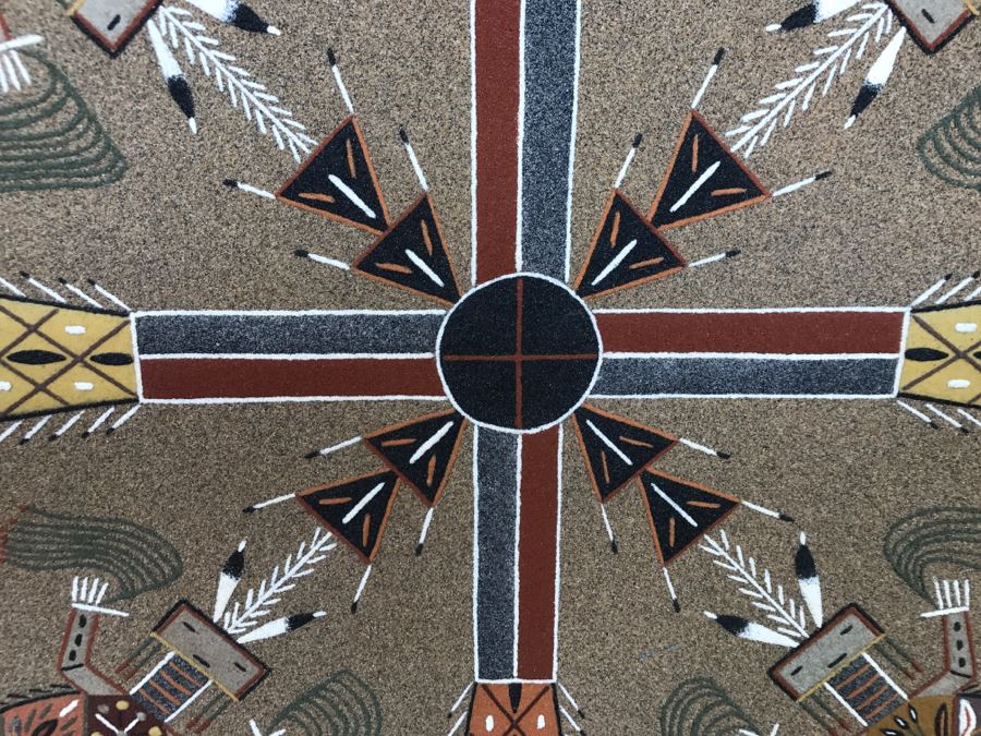 Sandpainting Titled 'Water Creatures' By Nelson Lewis With Story On Back 24'W X 24'H [Photo 5]